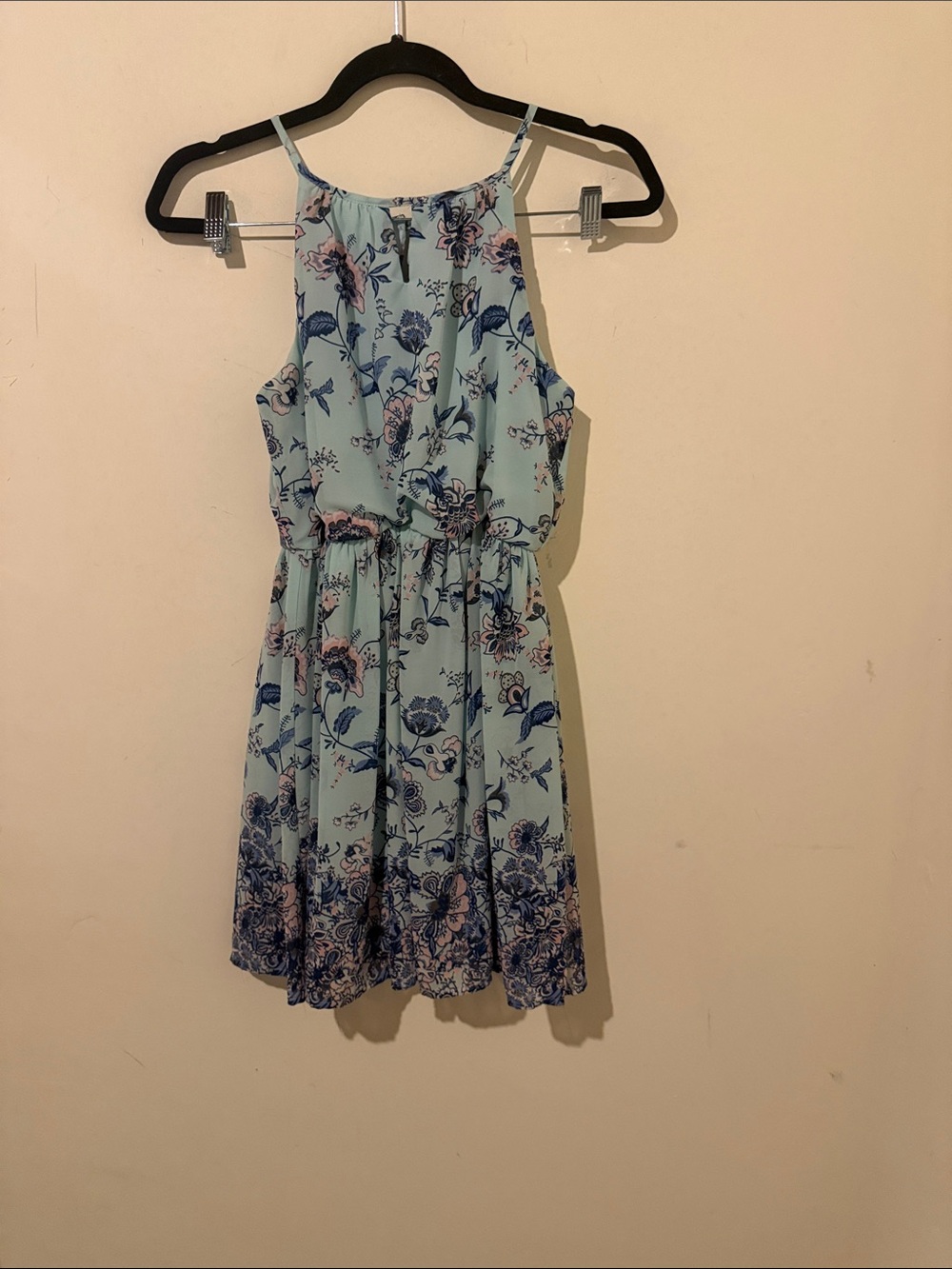 Blue Rain Pale Blue Floral Spaghetti Strap Dress Size XSmall